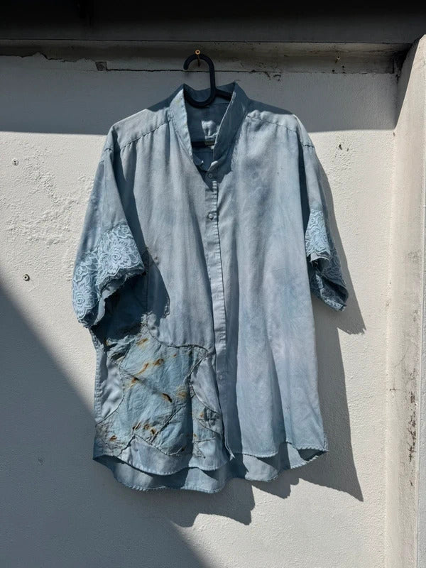 Revivvd Custom Bird Appliqué Lace Shirt