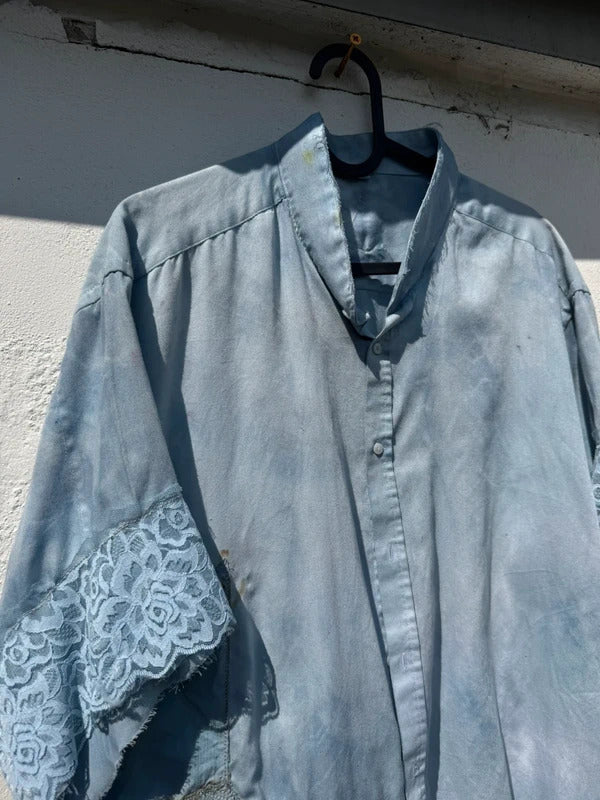 Revivvd Custom Bird Appliqué Lace Shirt
