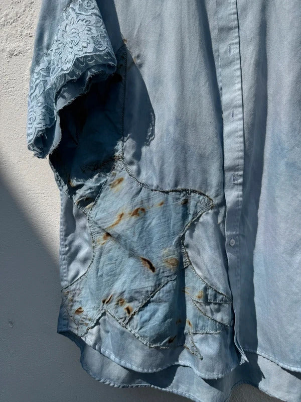 Revivvd Custom Bird Appliqué Lace Shirt